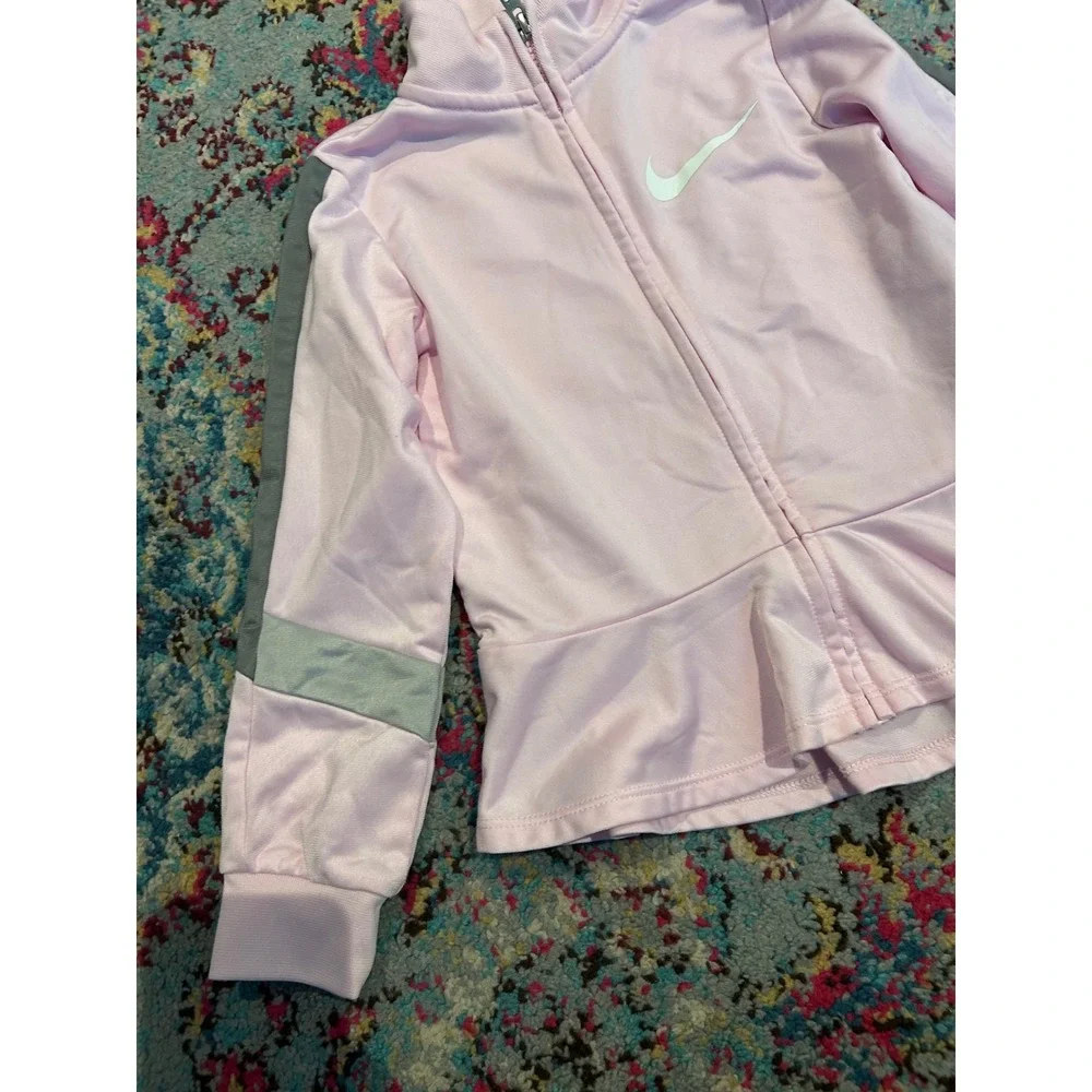 Nike Girls Pink Peplum Track Jacket Grey Stripe Full Zip Mock Neck 4T k7069‎